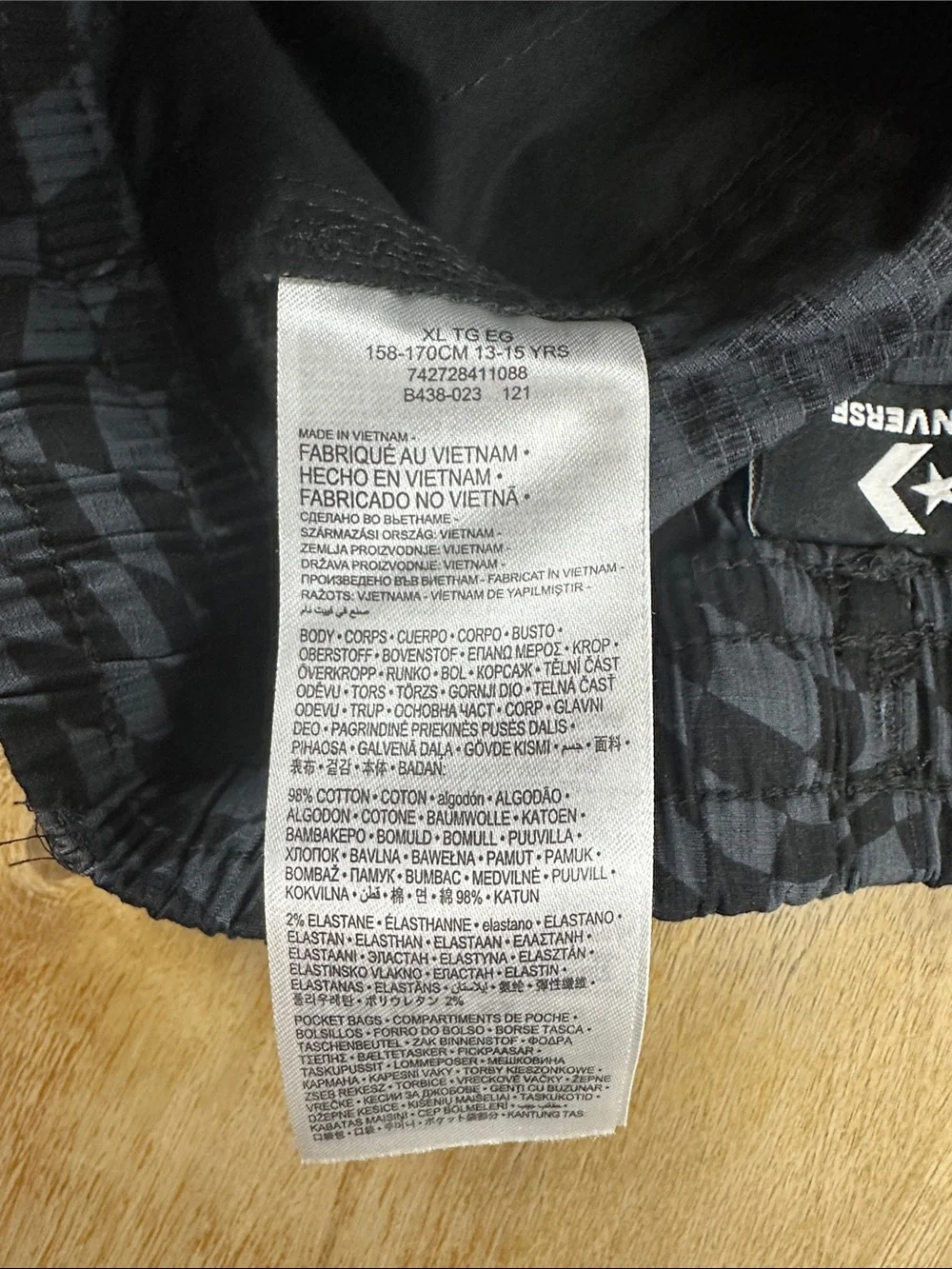 Converse Boys Black and Gray Optical Check Drawstring Shorts